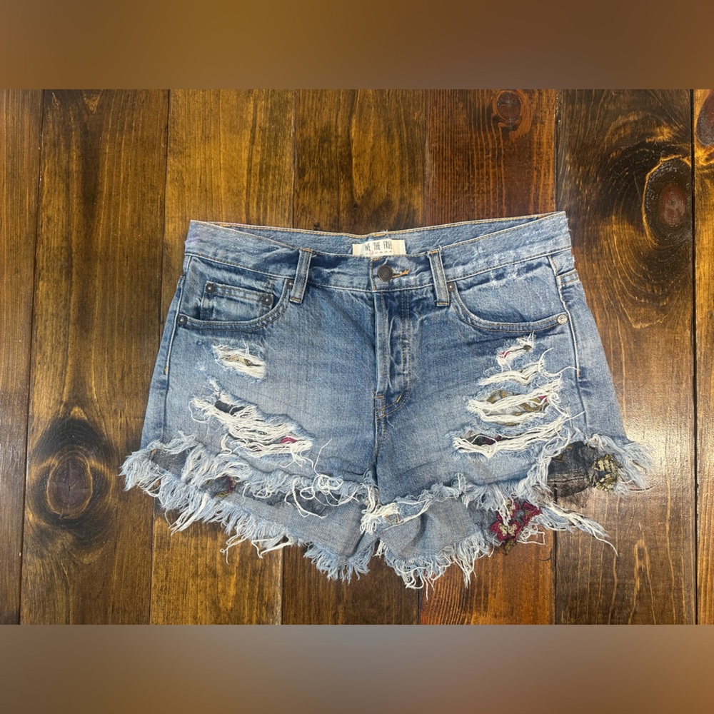 We The Free Blue Distressed Jean Shorts